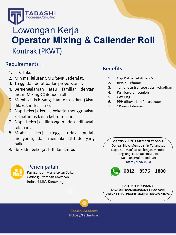 Operator Mixing & Calender Roll Laki Laki (PKWT)