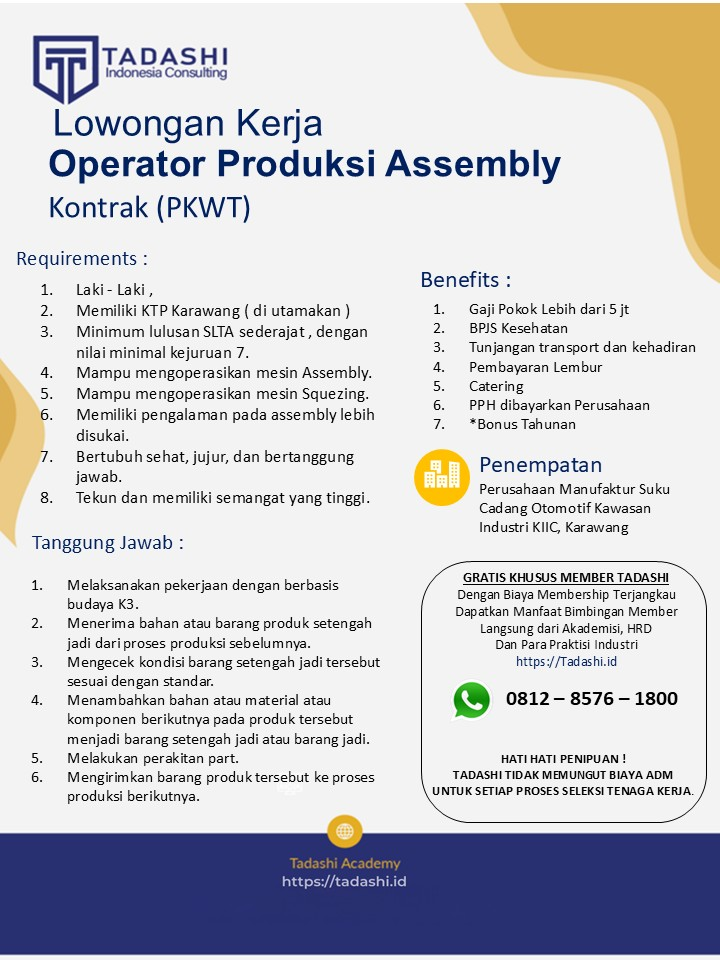 Operator Produksi Assembly Laki Laki PKWT