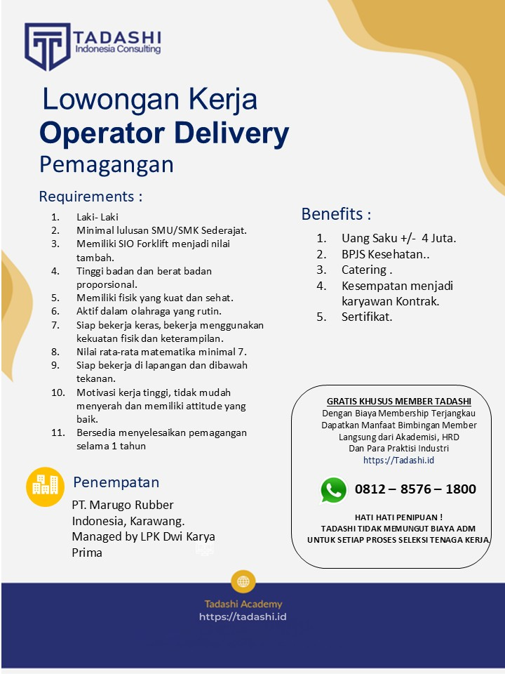 Operator Delivery Laki Laki ( Magang)